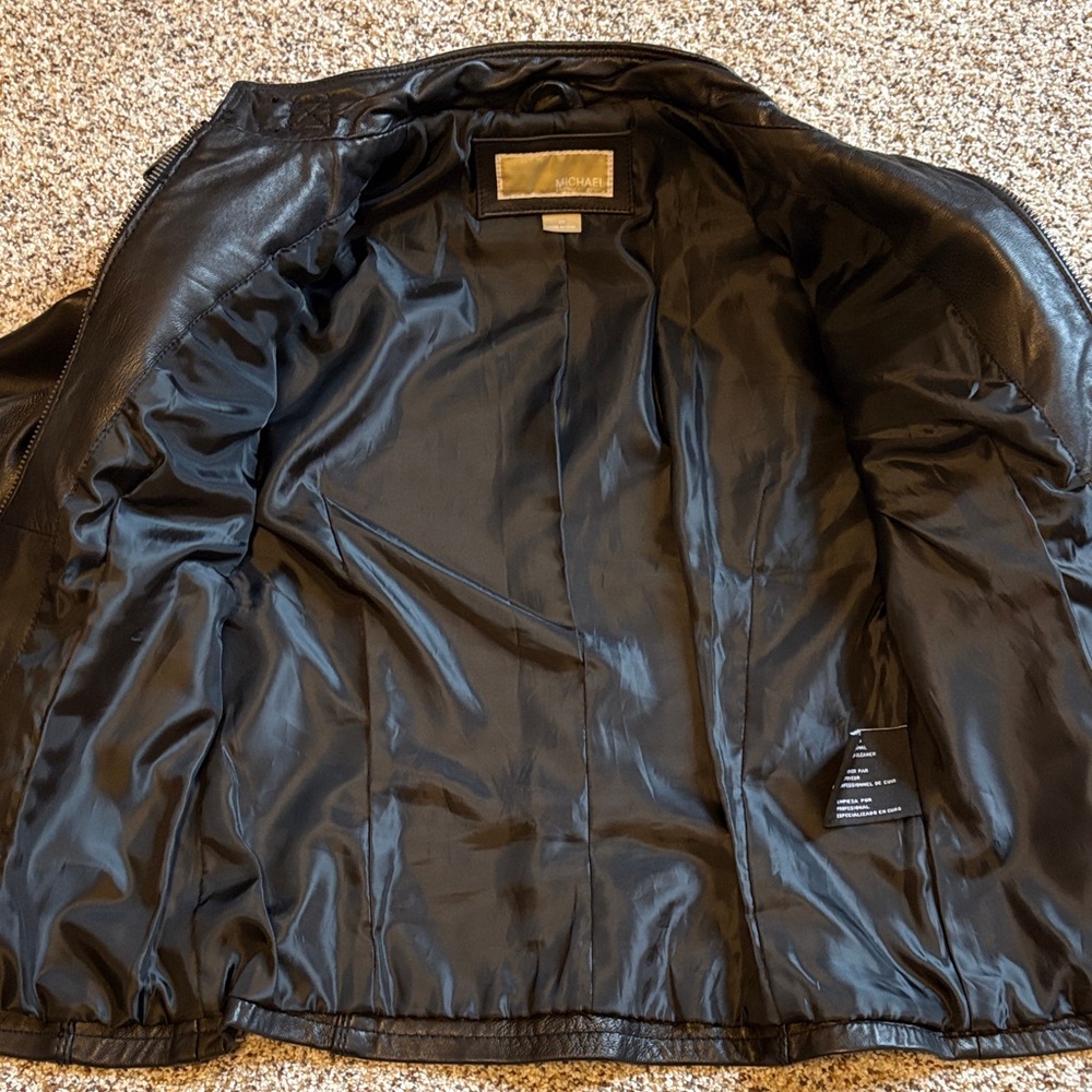 Michael Kors Black Leather Jacket for Women - Picture 9 of 9